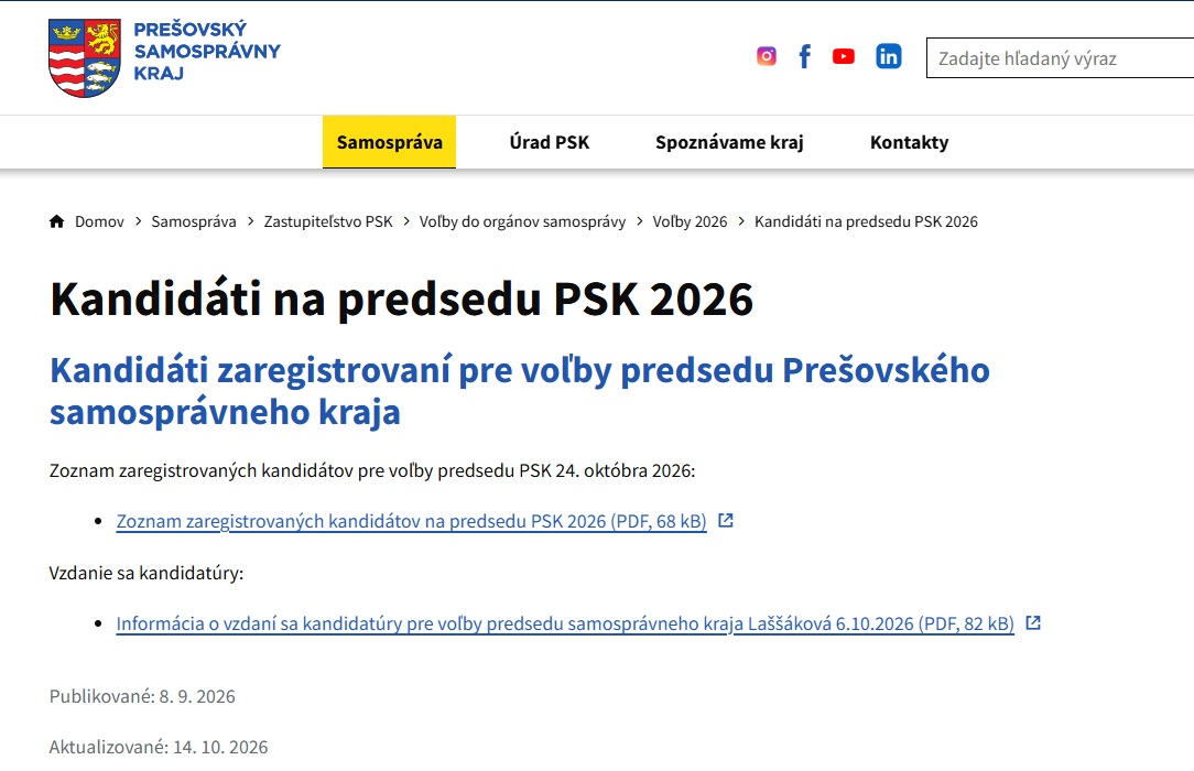 WEbstránka PSK 19. októbra 20:20
