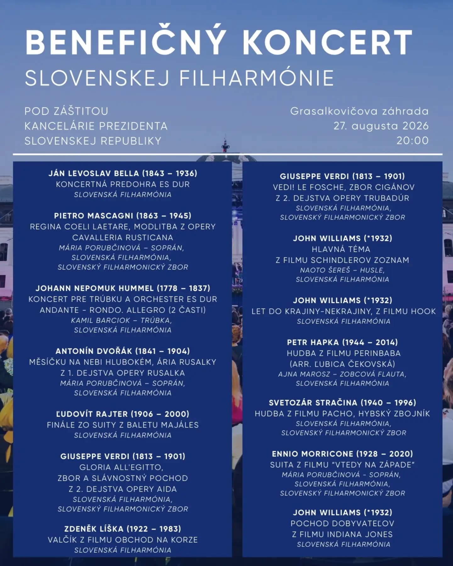 Koncert Sliovenskej filharmónie v záhrade Grassalkovičovho paláca moderovala Iveta Malachovská