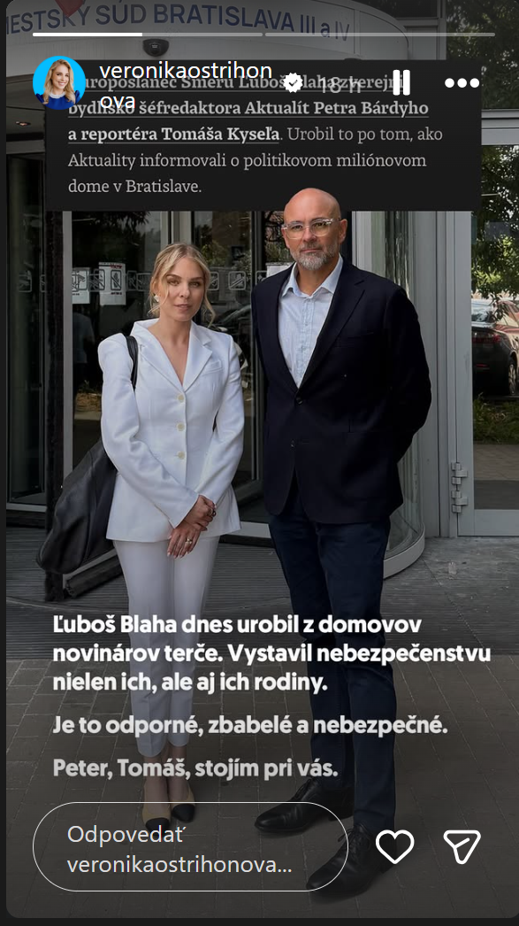 Instagramový príbeh, ktorý 2.9. zverejnila europoslankyňa Veronika Cifrová Ostrihoňová