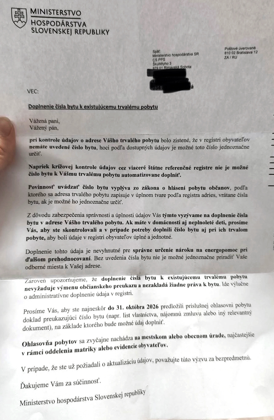 Na snímke list "Dplnenie čísla bytu k existujúcemu trvalému pobytu"