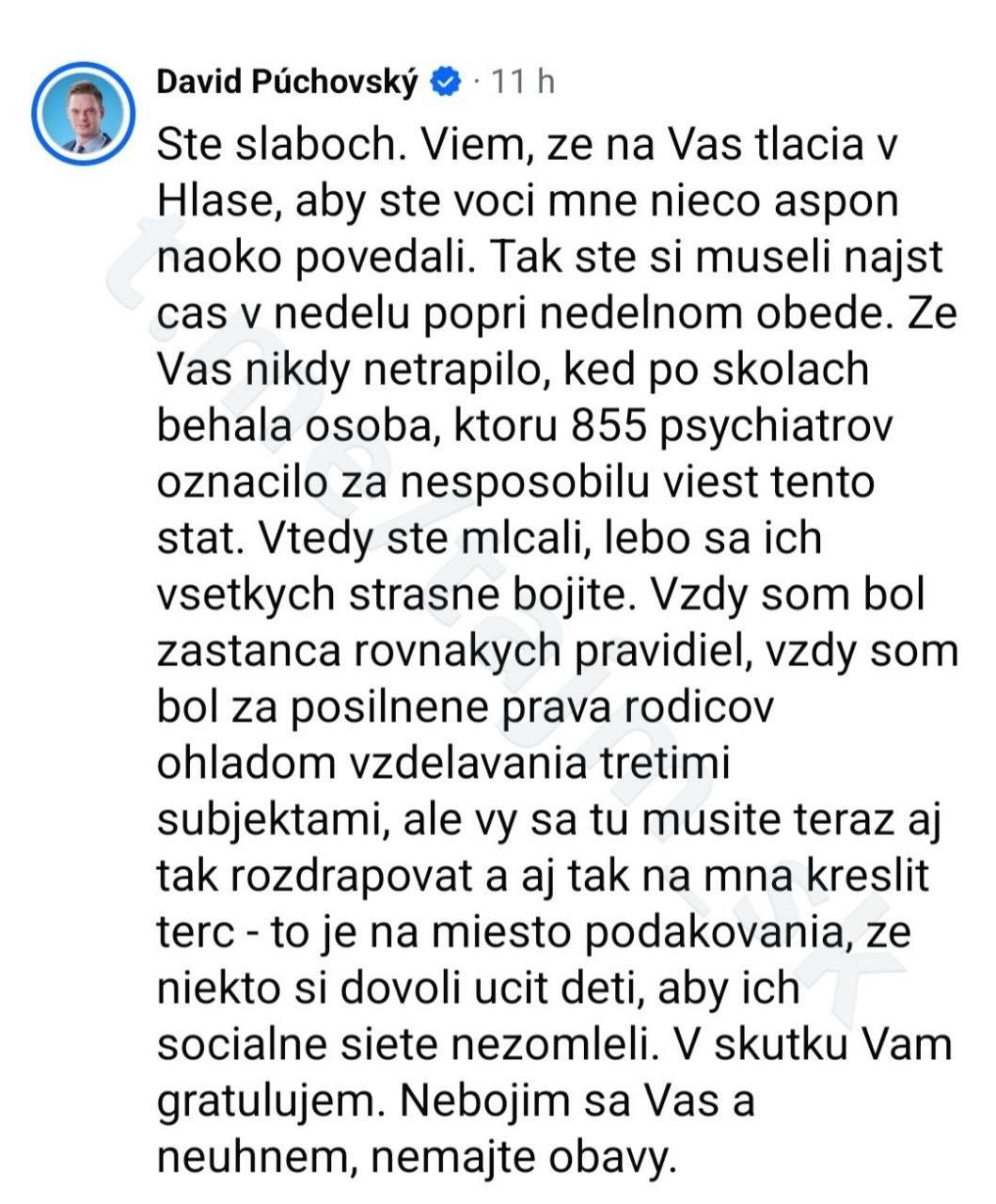 Na snímke status D. Púchovského
