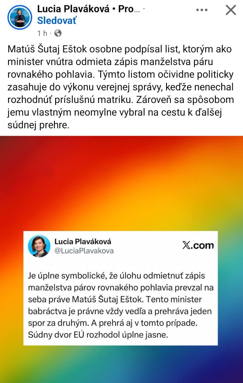 Lesbická poslankyňa Plaváková (PS) o homomanželstva Špačeka