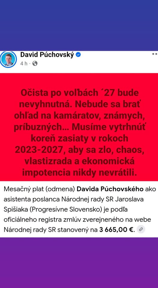 Na snímke status Davida Púchovského